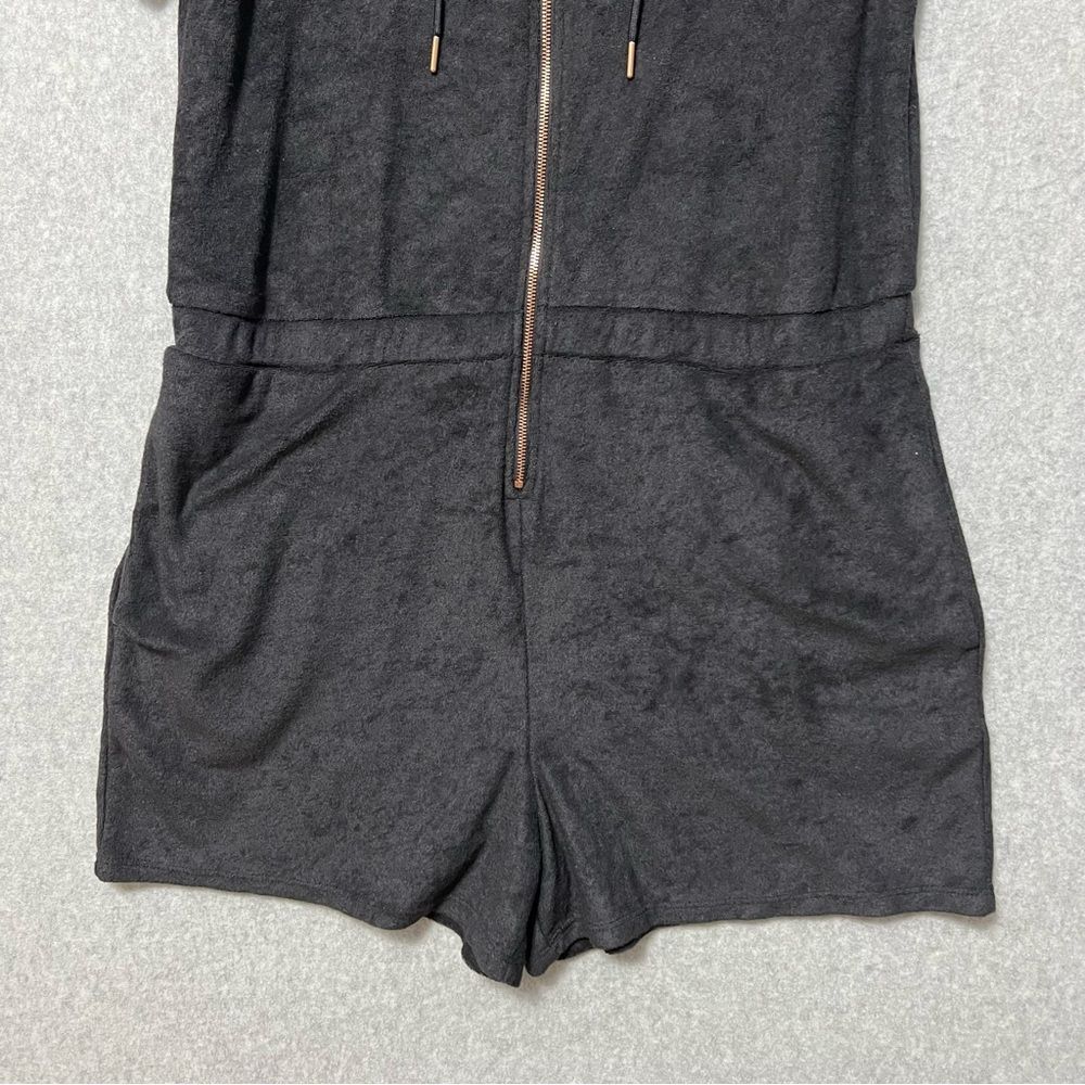 YITTY Terry Cloth Romper Size XL Black Hooded Zip Up Elastic Waist Athleisure - Picture 7 of 13